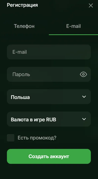 Регистрационная форма в Riobet