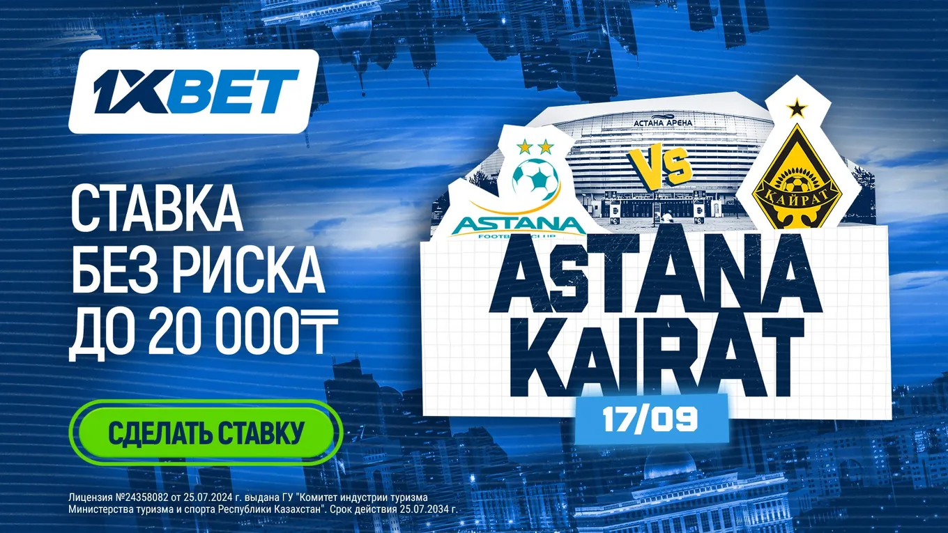 1XBET вернет до 20 000 тенге за проигравшую ставку на матч «Астана» – «Кайрат»