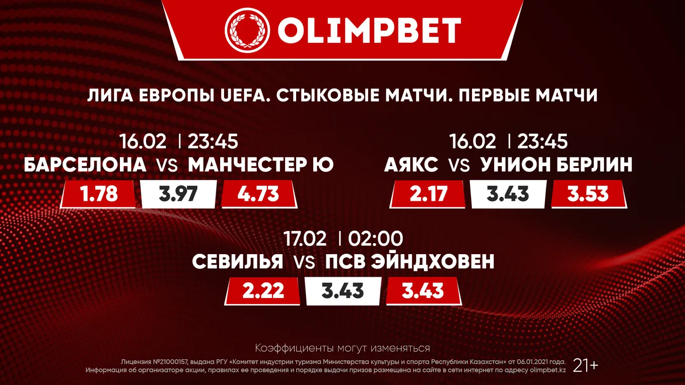 «Барселона» – «МЮ», «Аякс» – «Унион» и «Севилья» – «ПСВ»: расклады Olimpbet на топ-матчи ЛЕ 16 февраля