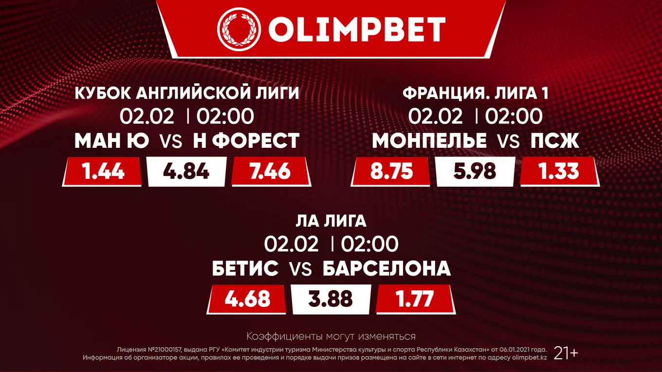 «МЮ» – «Ноттингем», «Монпелье» – «ПСЖ» и «Бетис» – «Барселона»: расклады Olimpbet на топ-матчи 1 февраля