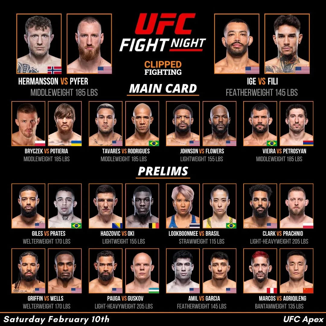 Полный кард и расписание боев UFC Vegas 86