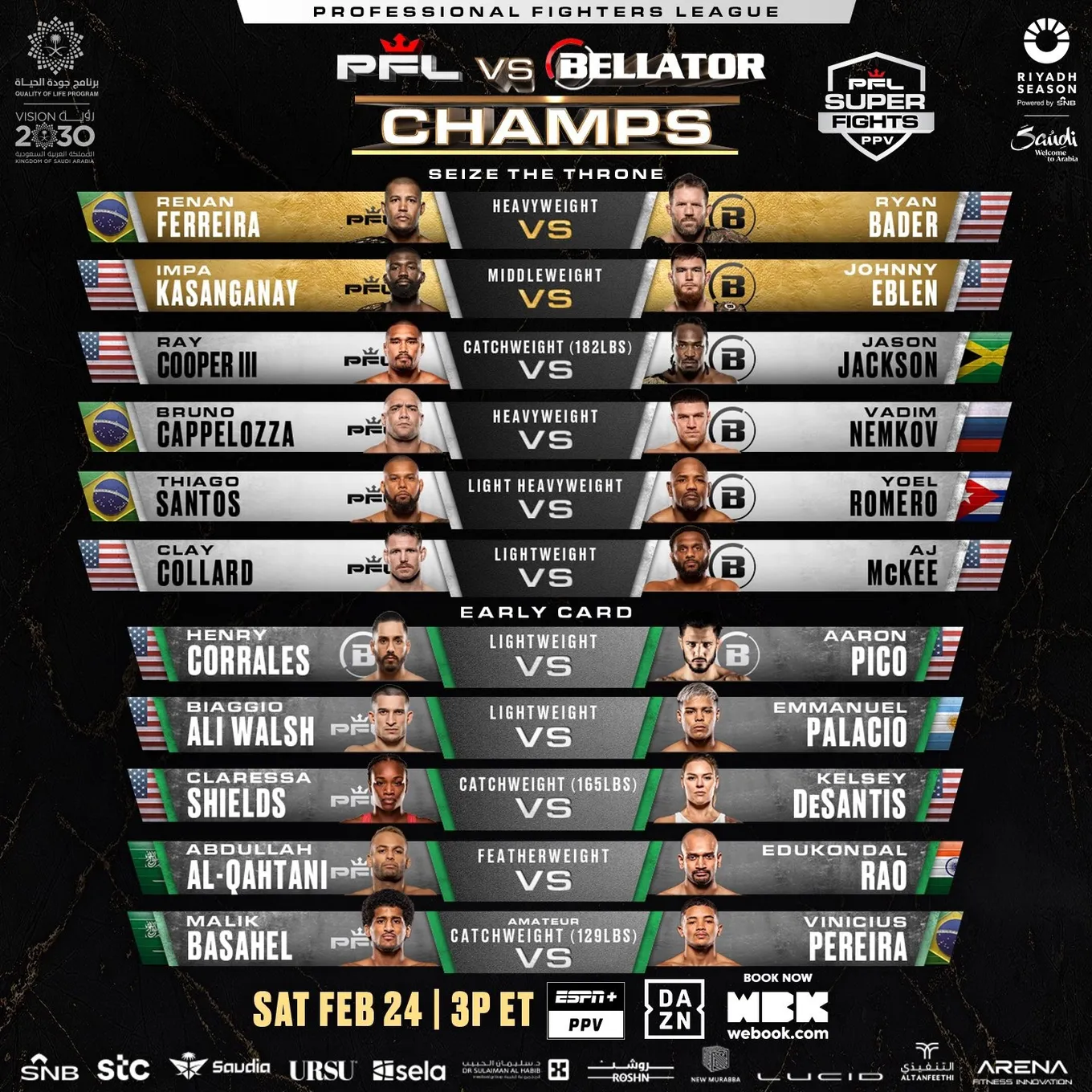 Полный кард и расписание боев PFL vs Bellator