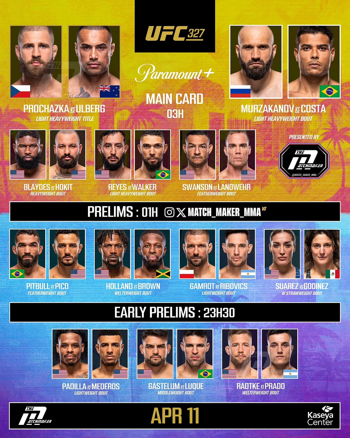 Полный кард турнира UFC 327