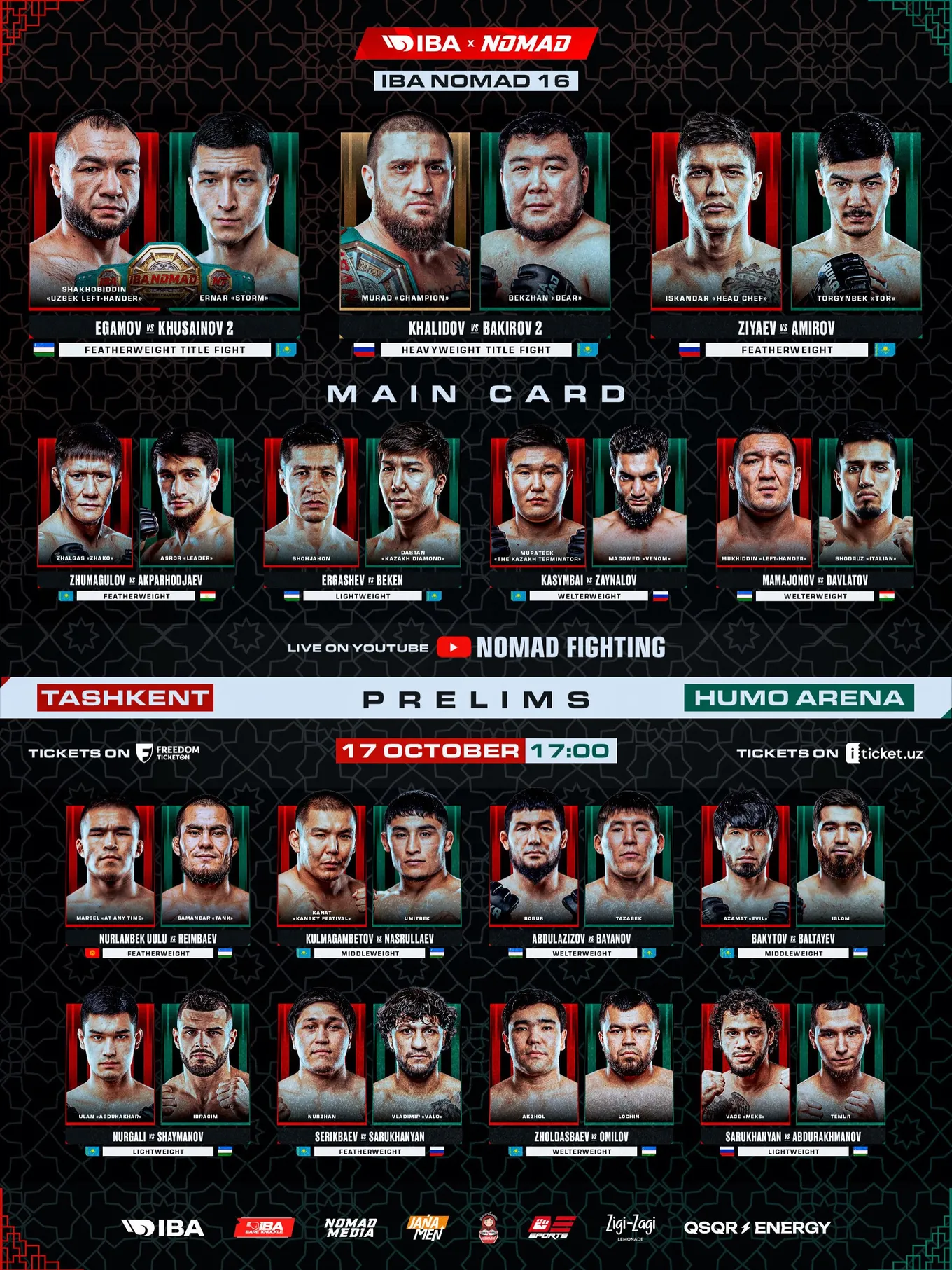 Кард турнира IBA Nomad 16