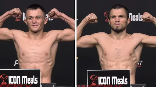 Умар Нурмагомедов обнял Бекзата Алмахана на битве взглядов перед UFC Vegas 87