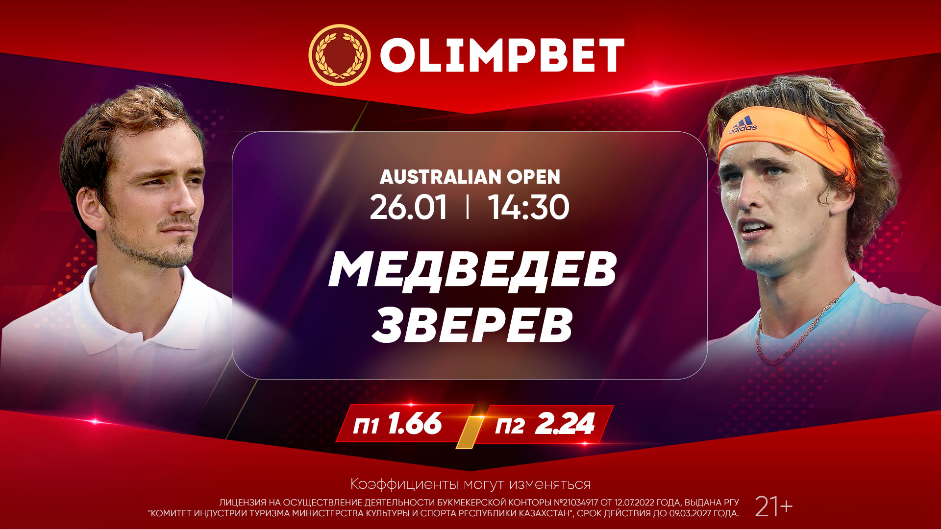 Olimpbet разбирает полуфинальный матч Australian Open Медведев – Зверев