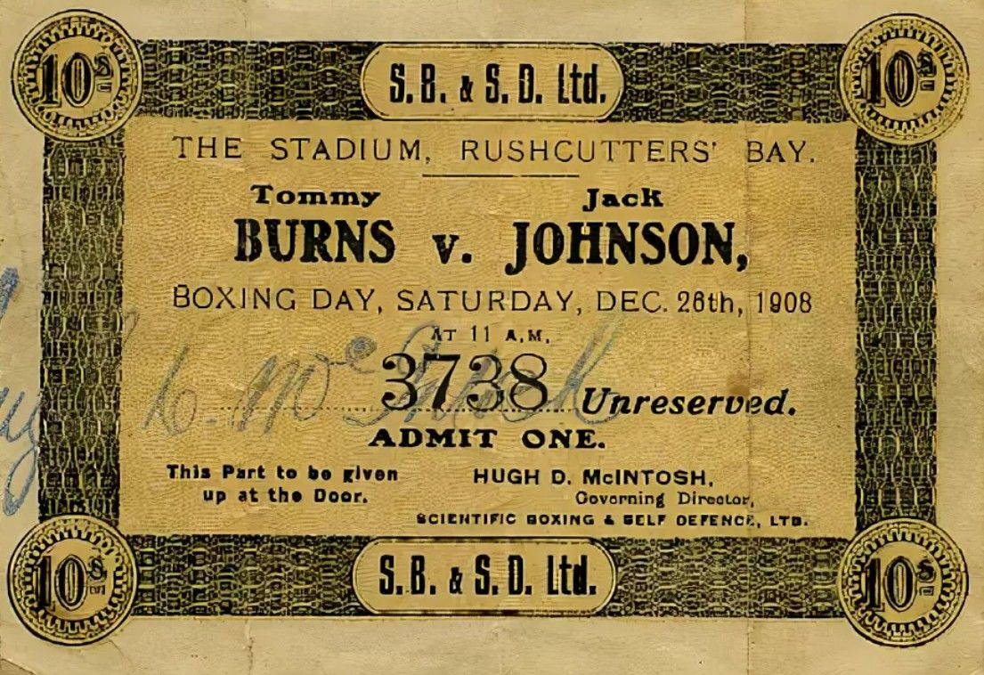 Оригинальный билет на бой Бернс – Джонсон